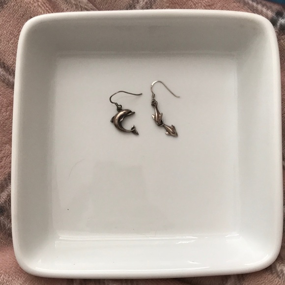 Silver Dangly Asymmetrical Earrings - Picture 2 of 3